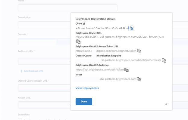 Brightspace registration Details window