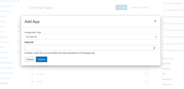 Add app window with a blank to add the Client ID
