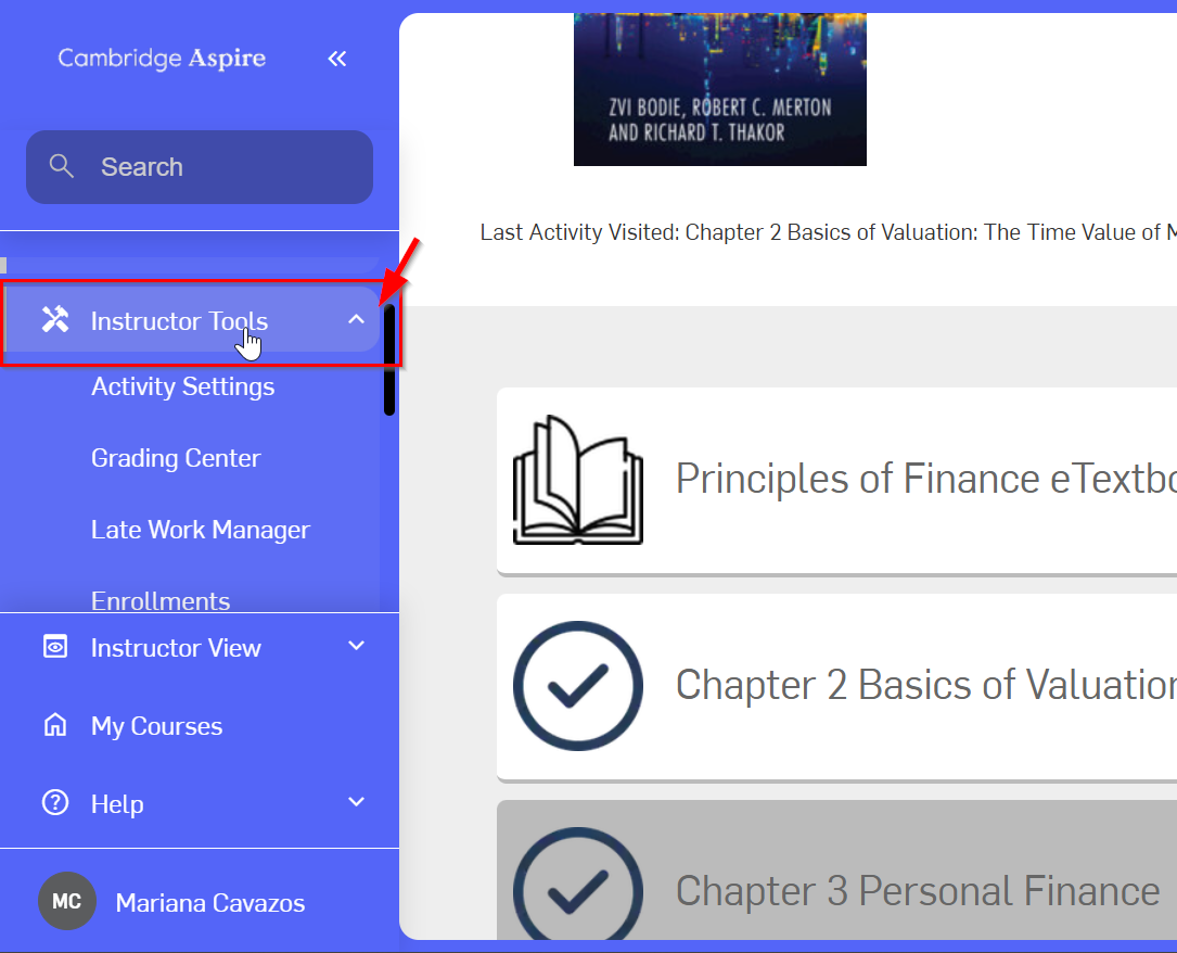 Instructor Tools option shown on the left-side menu
