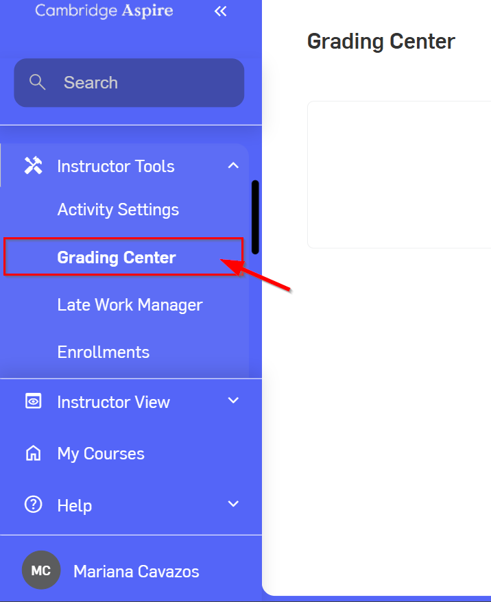 Grading Center located on the left under Instructor Tools