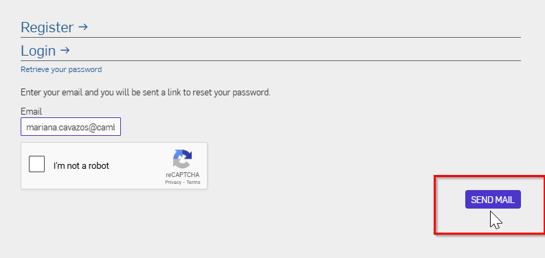 Screen showing a blank to input the email address and a "Send Mail" button at the bottom.png