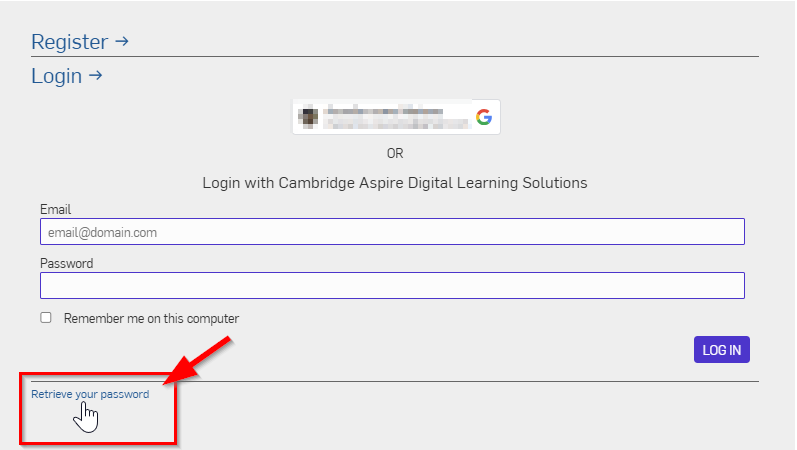 Login screen showing the "Retrieve your password" option at the bottom.png