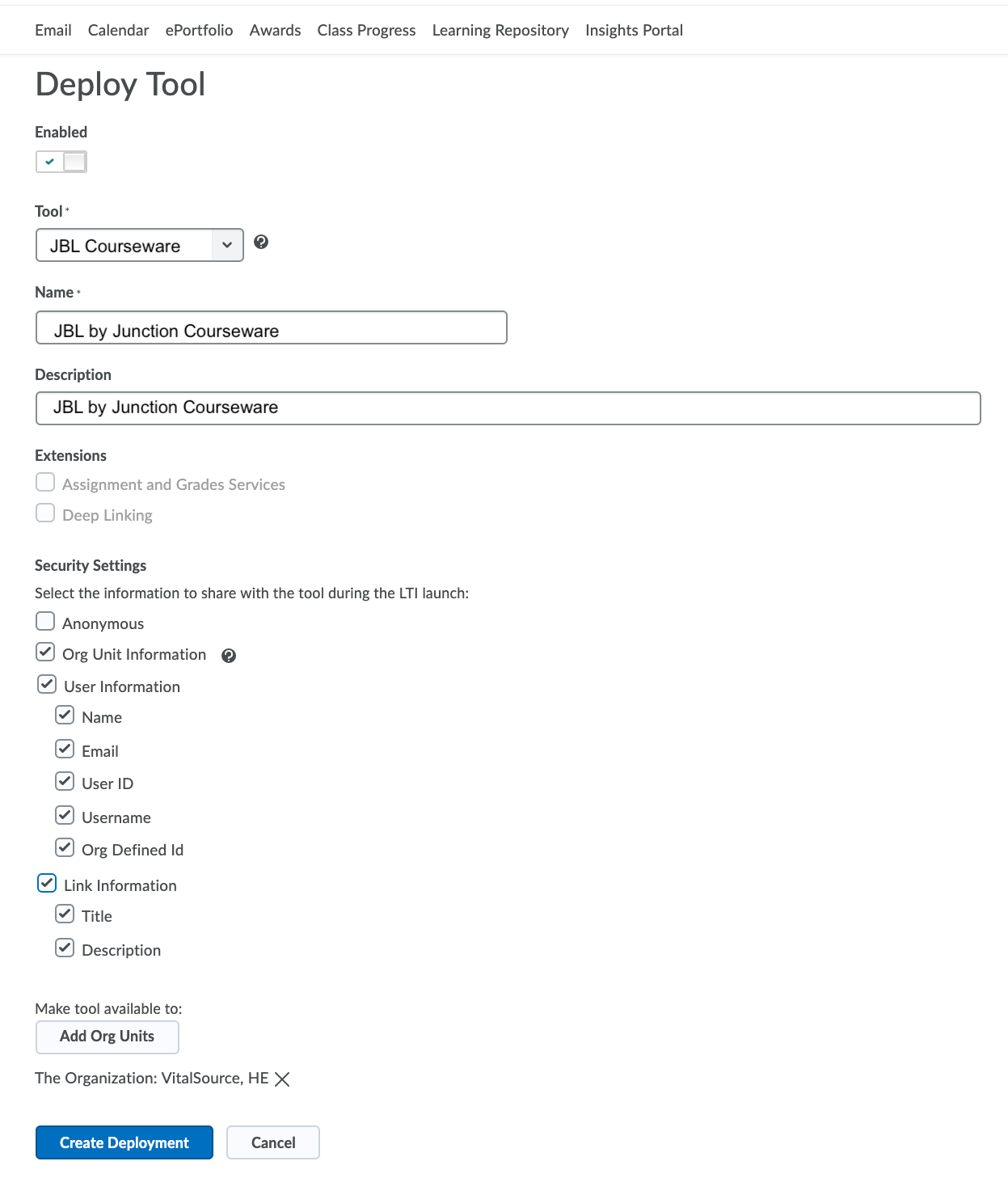 Deploy tool window showing tool details and security settings 