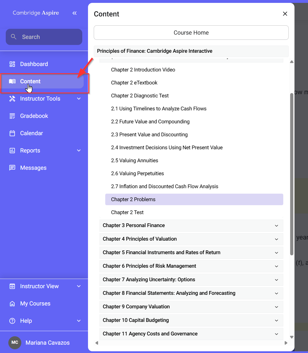 Content selected on the left side menu.png