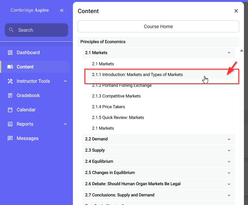 Content window showing a list of chapters and selecting section 2.1.1.png